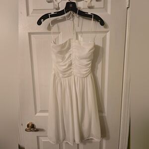 Zara White Ruched Halter Mini Dress Size S